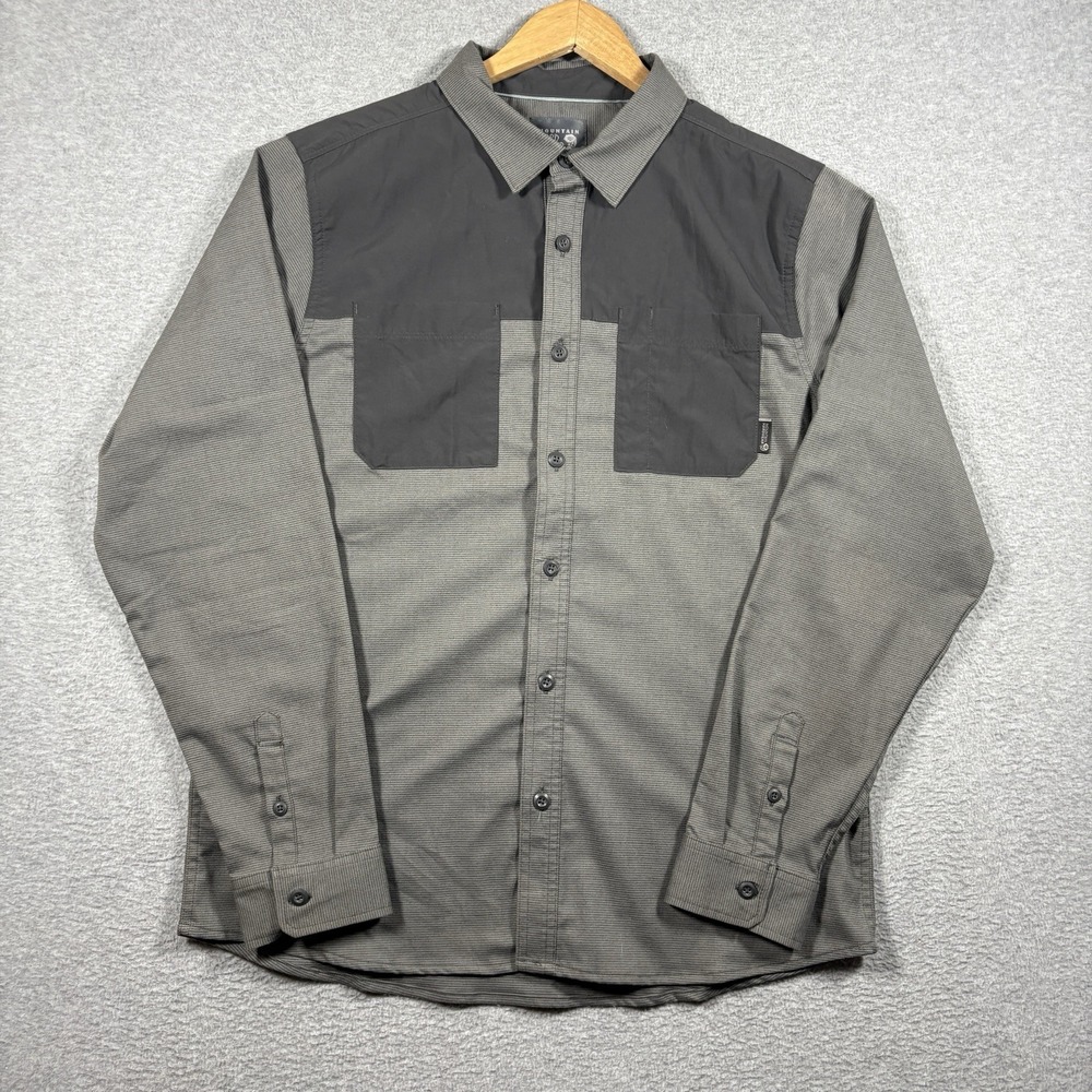 Mountain Hardwear Shirt Mens Large Gray Long Sleeve Button Up Outdoor Hiking